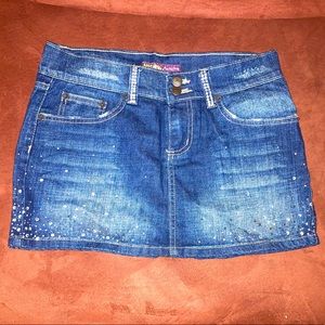 Rhinestone Design Jean Mini Skirt
